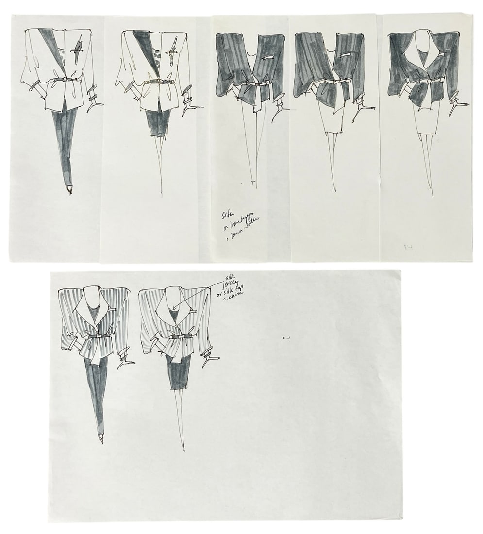 Luxury Fashion Brands | Original Designer Sketch | One of a Kind Artwork: High end Fashion Sketches | Believed to be original production artwork possibly associated with luxury fashion houses such as Dior Versace or Chanel. A unique and elegant piece that captures the essen