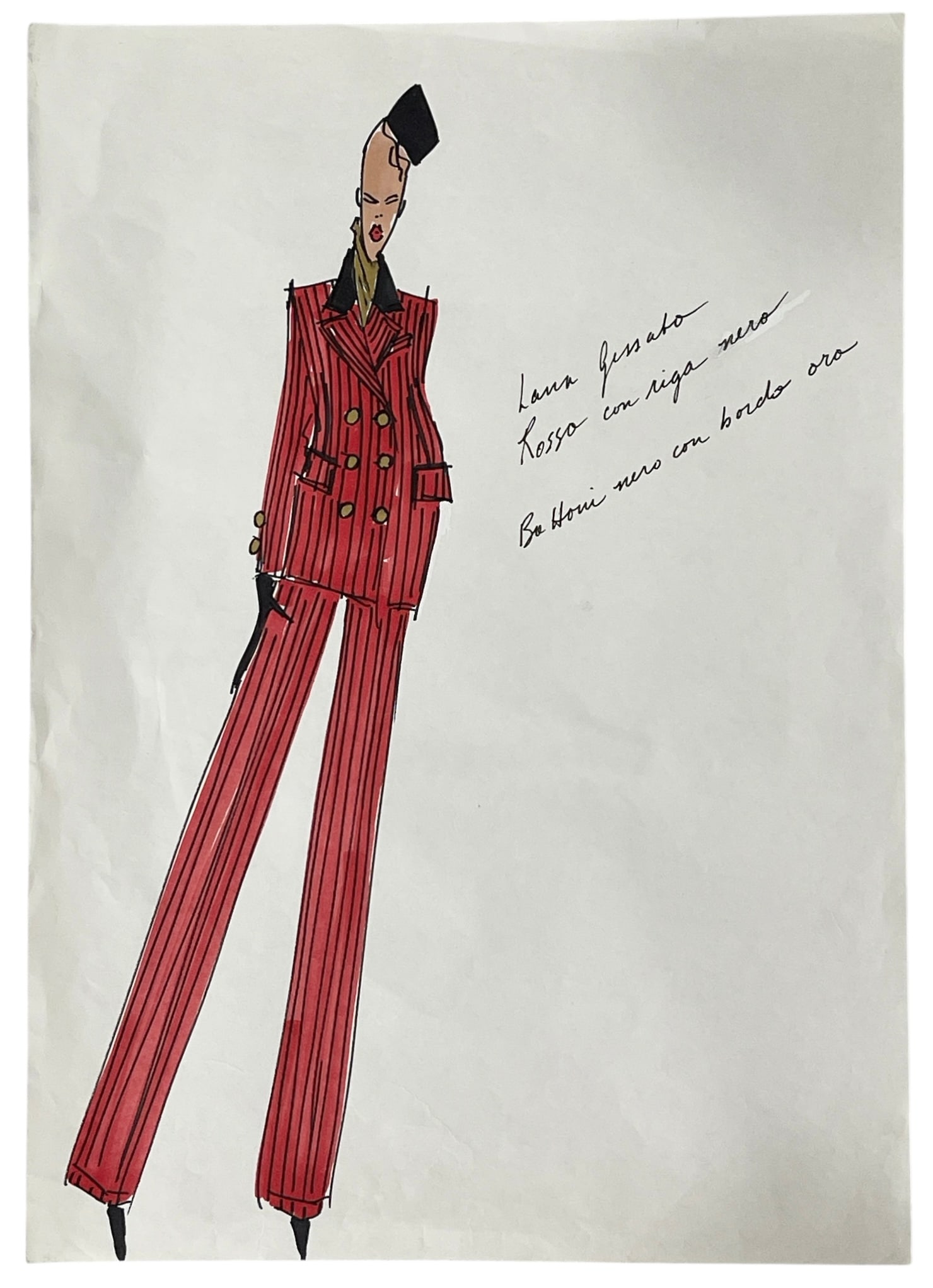 Luxury Fashion Brands | Original Designer Sketch | One of a Kind Artwork: High end Fashion Sketches | Believed to be original production artwork possibly associated with luxury fashion houses such as Dior Versace or Chanel. A unique and elegant piece that captures the essen