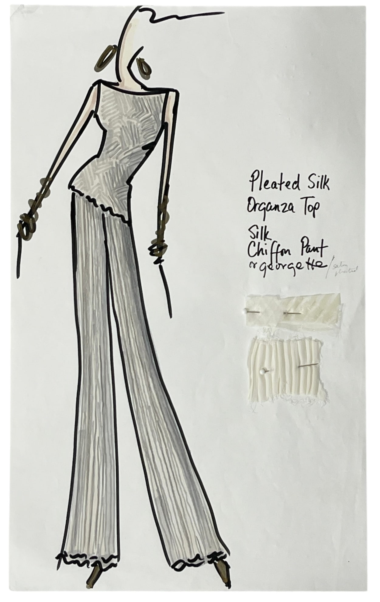 Luxury Fashion Brands | Original Designer Sketch | One of a Kind Artwork: High end Fashion Sketches | Believed to be original production artwork possibly associated with luxury fashion houses such as Dior Versace or Chanel. A unique and elegant piece that captures the essen