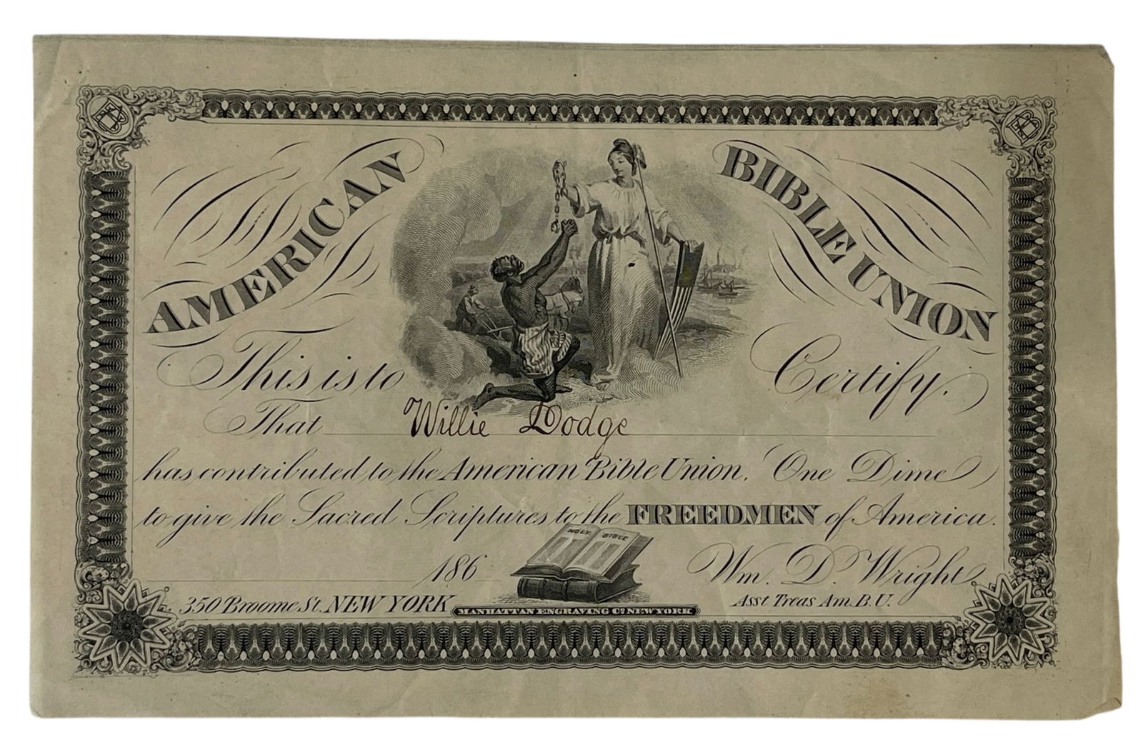 Freedmen of America Ex Slave Document | American Bible Union (1 of 2)