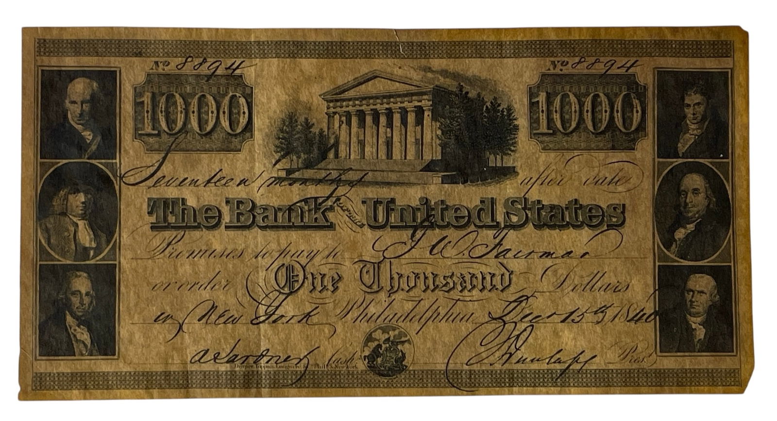Bank of the United States | Bank Notes | No. 8894 (1 of 2)