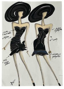 Luxury Fashion Brands | Original Designer Sketch | One of a Kind Artwork: High end Fashion Sketches | Believed to be original production artwork possibly associated with luxury fashion houses such as Dior Versace or Chanel. A unique and elegant piece that captures the essen