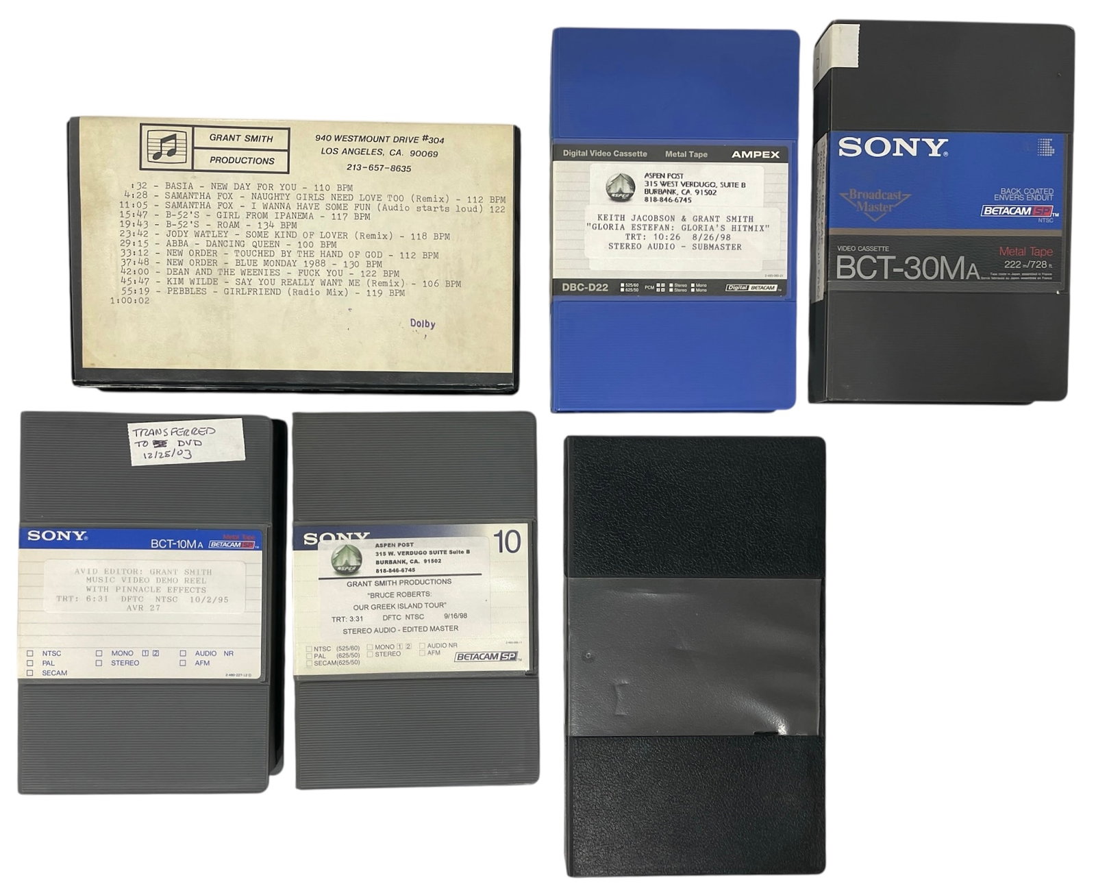 Music Compilation Reel and Betacam SP Tapes Collection: Including Artist Like ABBA | Samantha Fox | Carson Robin Williams and Bette Midler