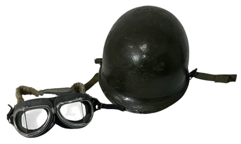 Vintage Iron Military Helmet With Goggles