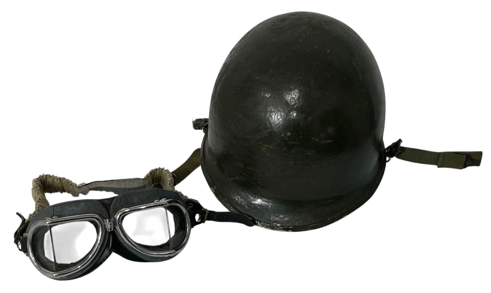 Vintage Iron Military Helmet With Goggles: Vintage Iron Military Helmet With Goggles