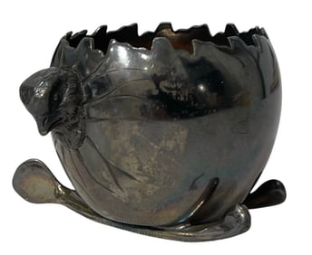 Hatching Easter Chick in Cracked Egg on Wishbone | Silverplate