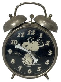 1972 BLESSING Peanuts Snoopy Wind Up Alarm Clock Twin Bell Works