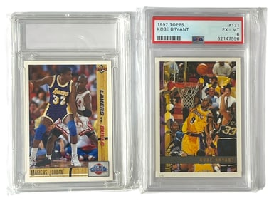 Michael Jordan and 1997 Topps Kobe Bryant Graded 6 Collectors Cards
