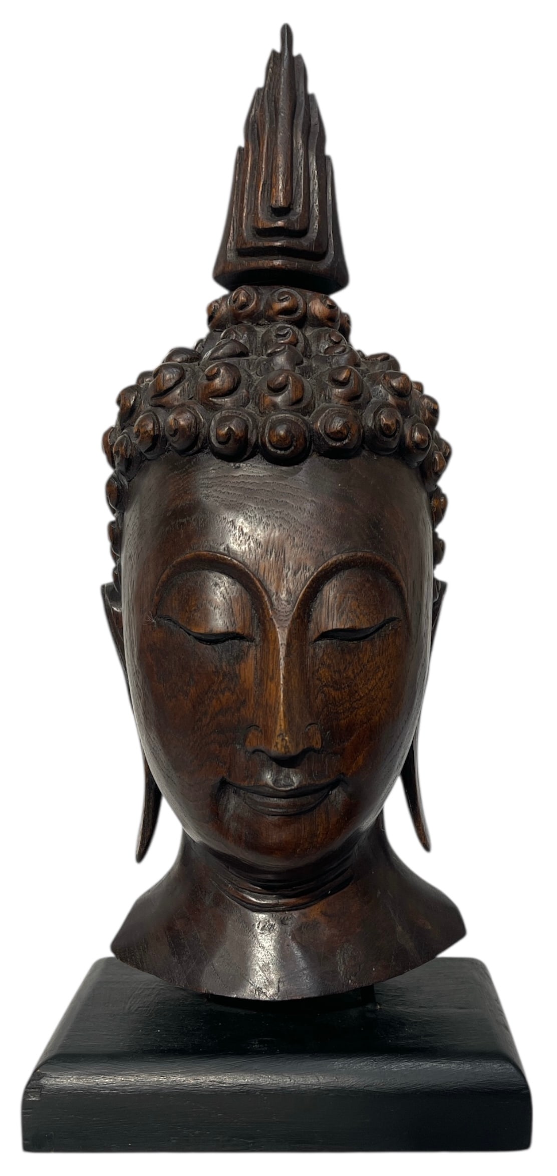 Carved Wooden Sculpture Of A Buddha Head: Carved Wooden Sculpture Of A Buddha Head