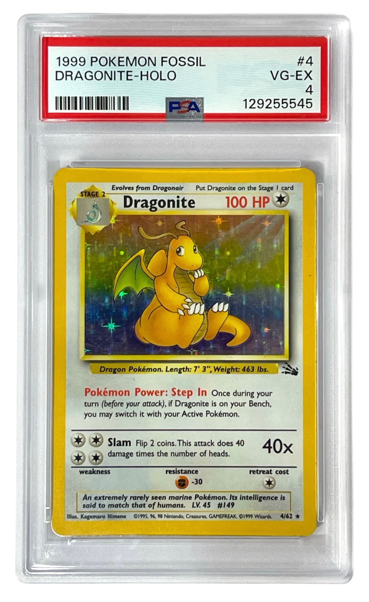 1999 Pokemon Fossil | Dragonite HOLO | Graded 4: 1999 Pokemon Fossil | Dragonite HOLO | Graded 4