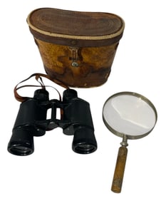 Skyline Binoculars with Case and Magnifying Glass