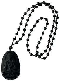 Black Obsidian Buddha Pendant Necklace