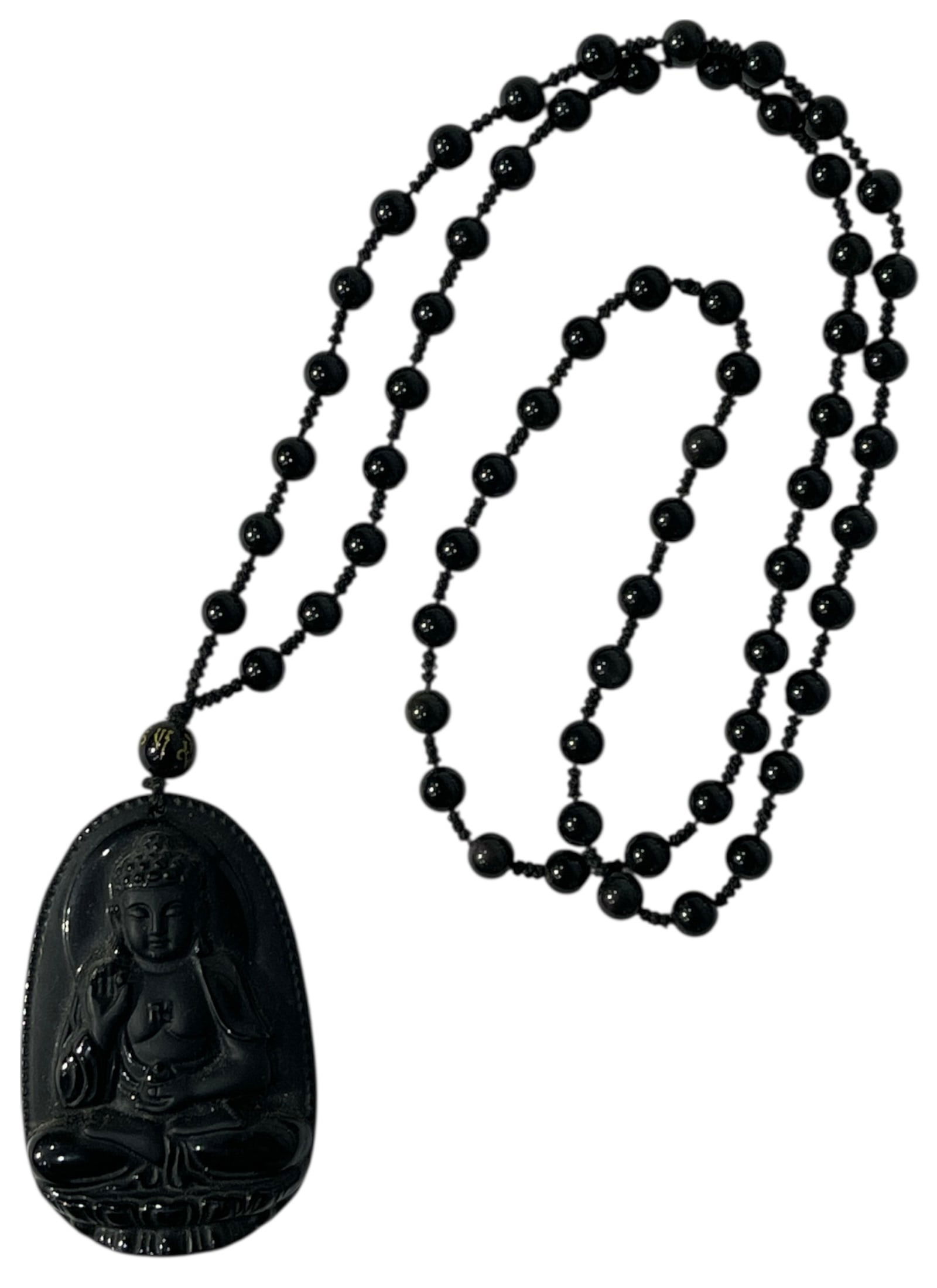 Black Obsidian Buddha Pendant Necklace: Black Obsidian Buddha Pendant Necklace