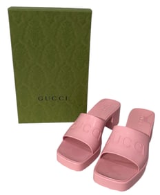 Gucci Rubber Logo Womens Platform Slide Sandals