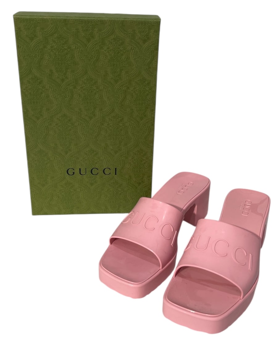 Gucci Rubber Logo Womens Platform Slide Sandals: Gucci Rubber Logo Womens Platform Slide Sandals