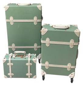 3 Piece Luggage Set | Mint Green Faux Leather