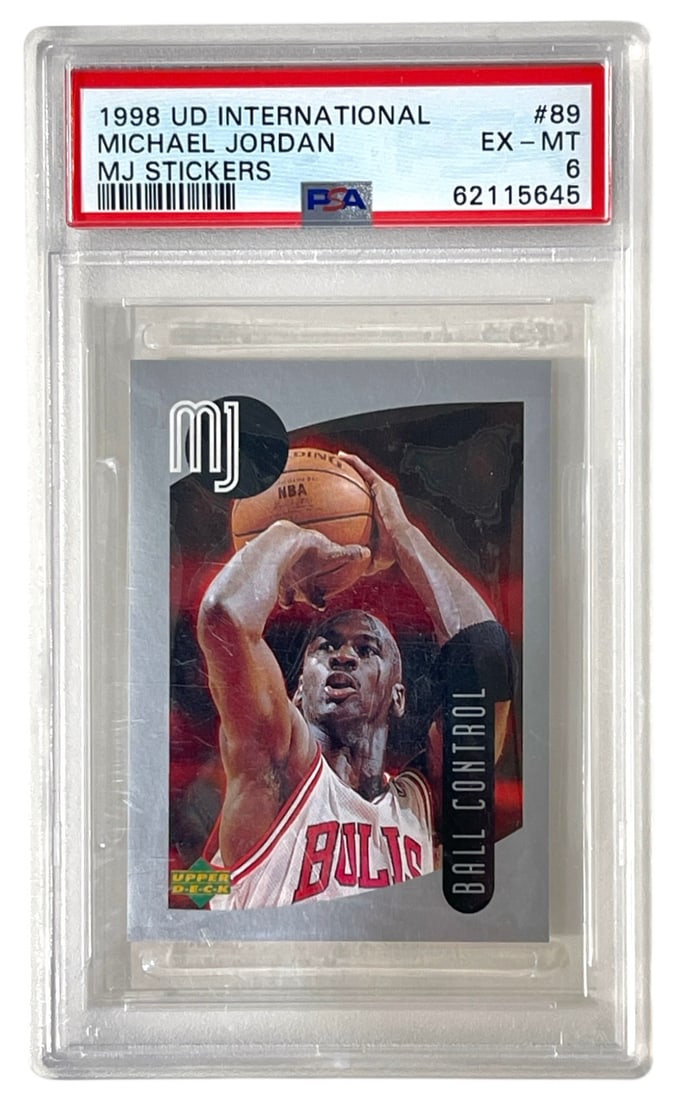 1998 UD International | Michael Jordan | MJ Sticker | No. 89 | Graded 6: 1998 UD International | Michael Jordan | MJ Sticker | No. 89 | Graded 6