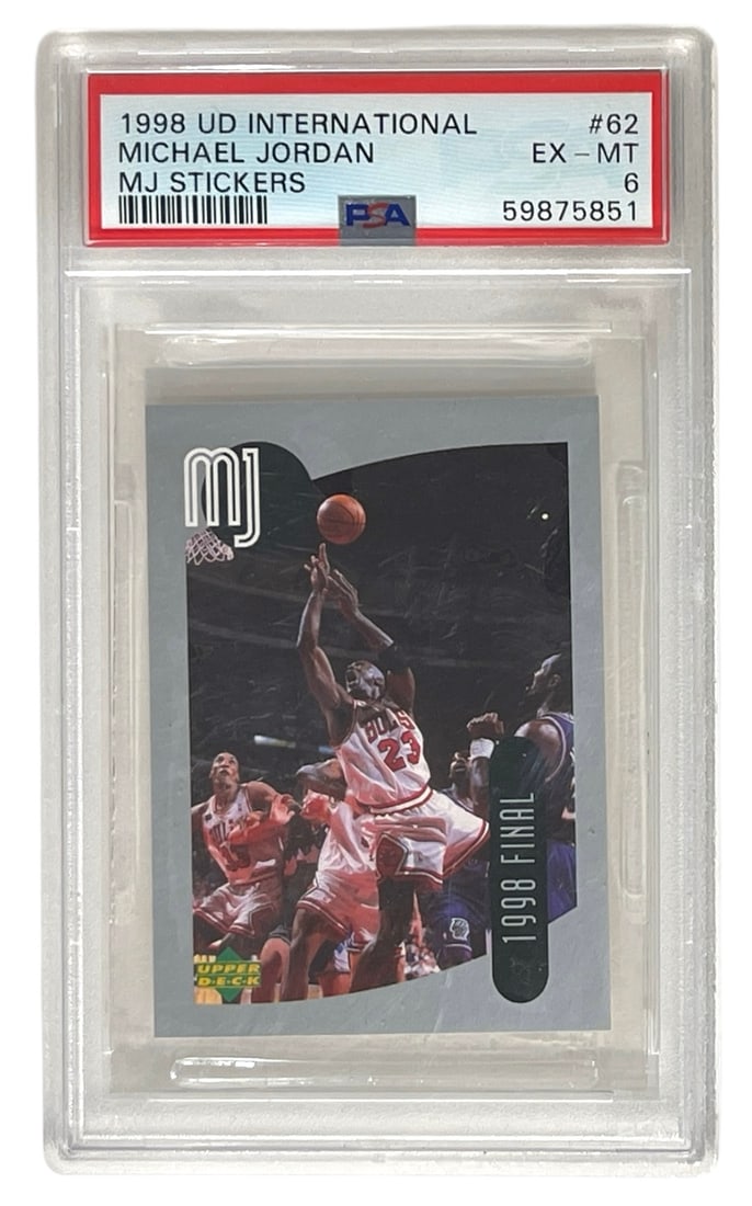 1998 UD International | Michael Jordan | MJ Sticker | No. 62 | Graded 6: 1998 UD International | Michael Jordan | MJ Sticker | No. 62 | Graded 6