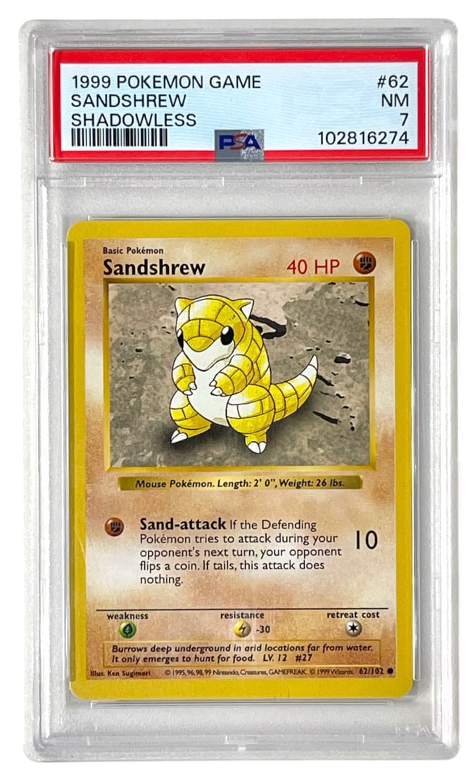 1999 Pokemon Game | Sandshrew | No. 62 | Graded 7 (1 of 2)