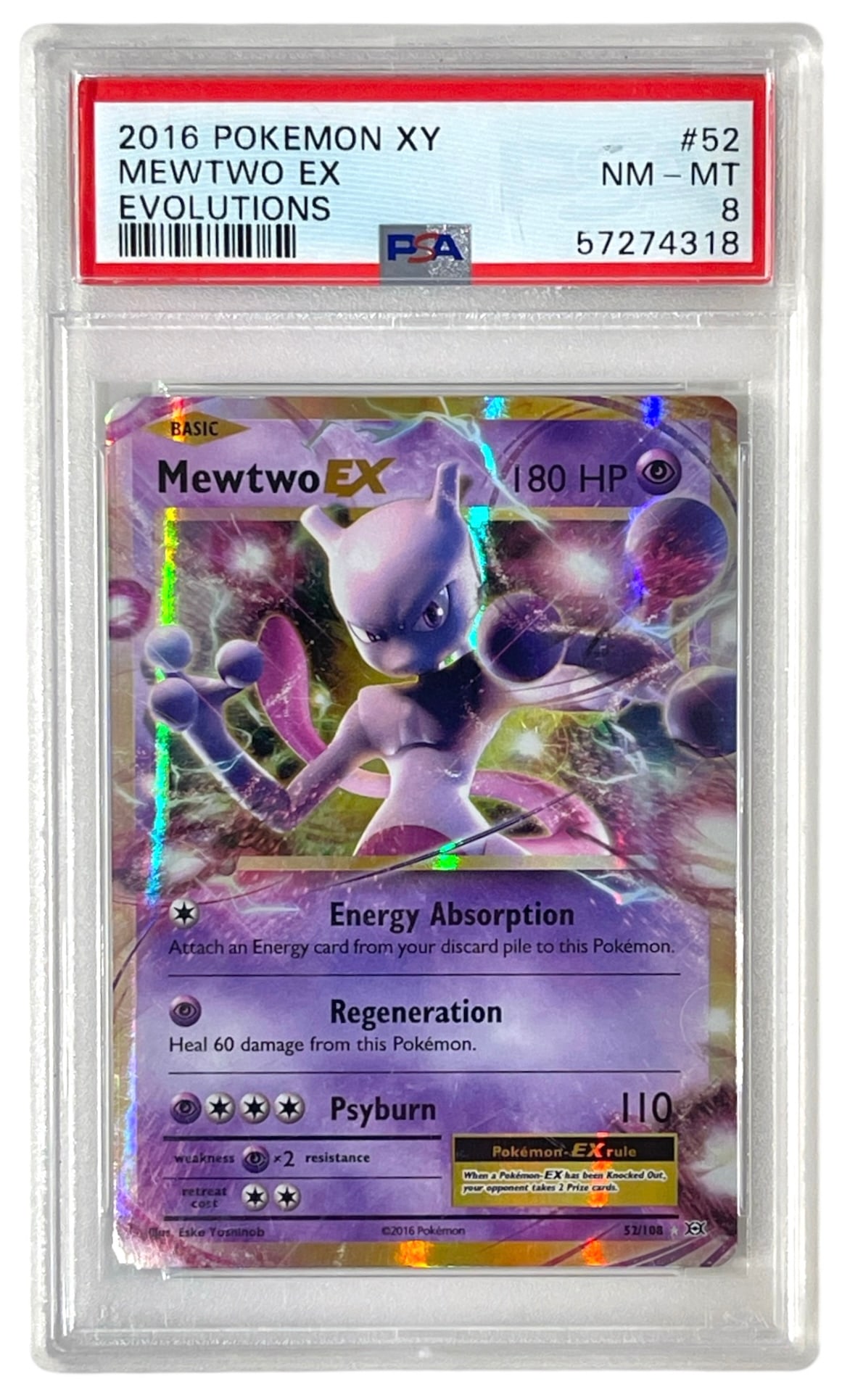 2016 Mewtwo Ex | Pokemon XY Evolutions | No. 52 | Graded 8 (1 of 2)