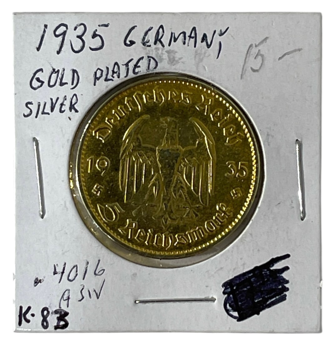 German 5 Reichsmark Gold Plated Silver Coin: German 5 Reichsmark Gold Plated Silver Coin
