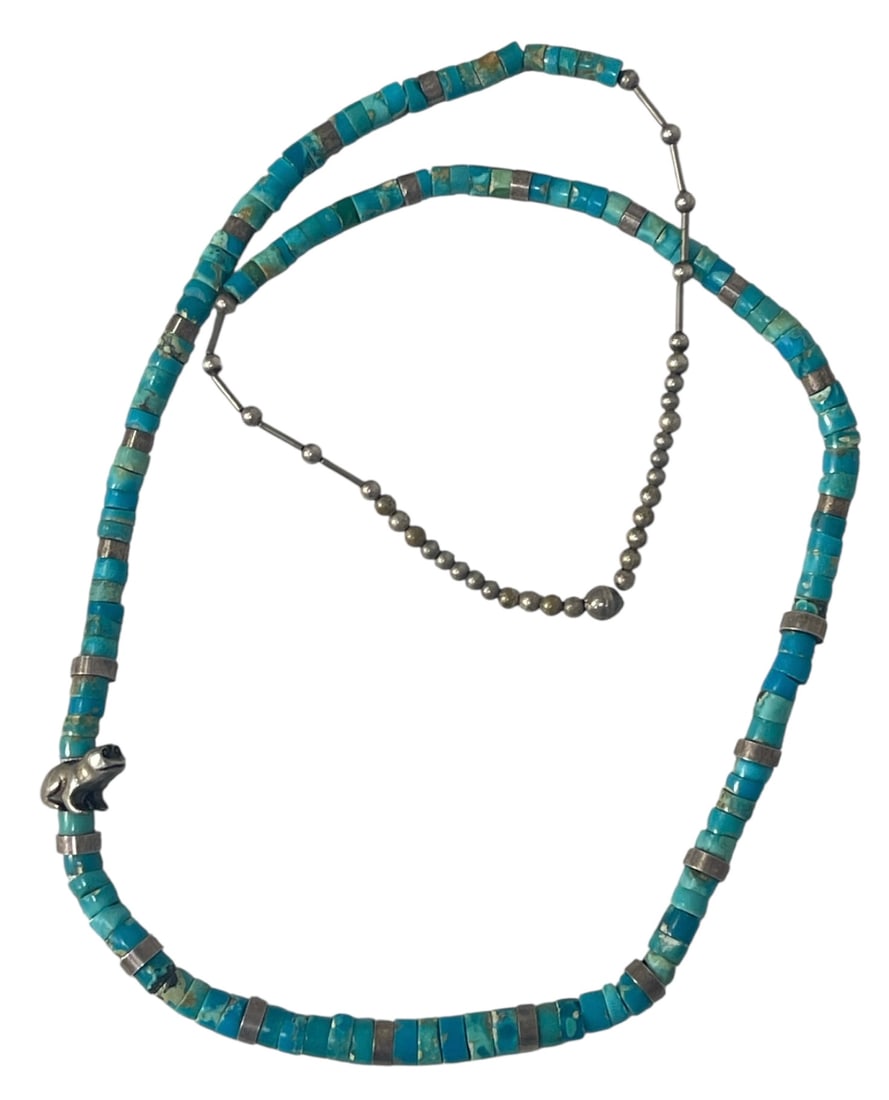 Turquoise Heishi Bead Necklace with Sterling Silver Accents (1 of 2)