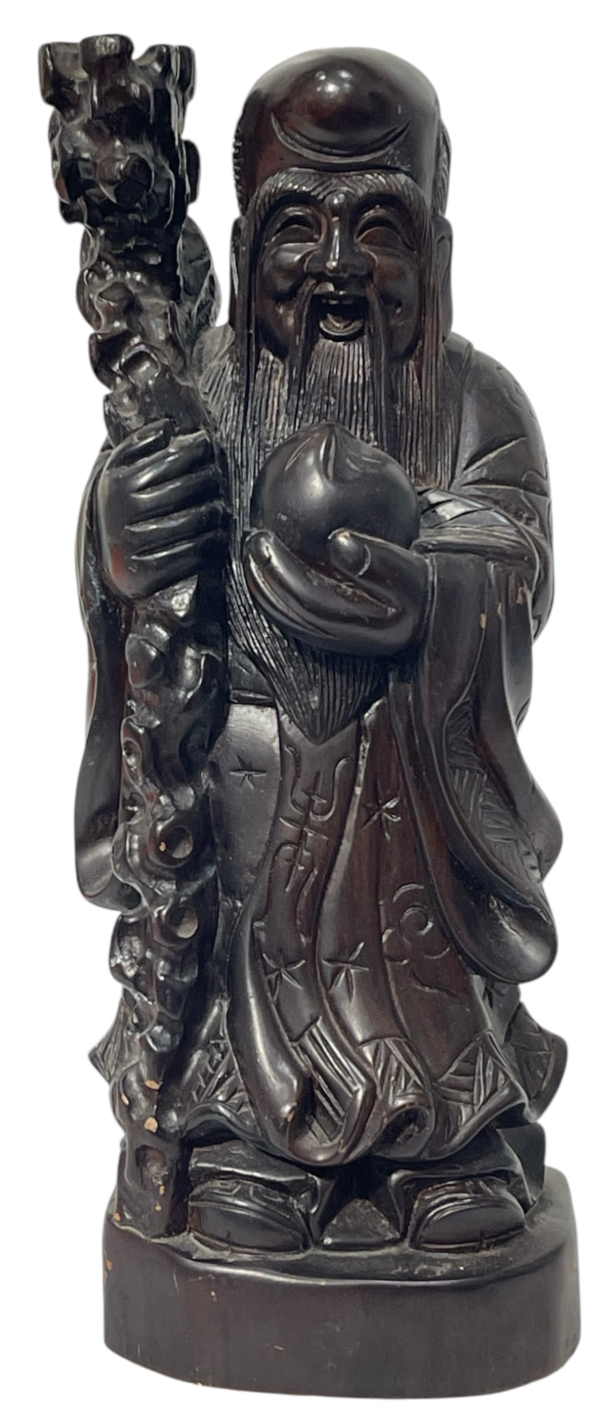 Hand Carved Wooden Statue of Shou Xing Gong: Hand Carved Wooden Statue of Shou Xing Gong