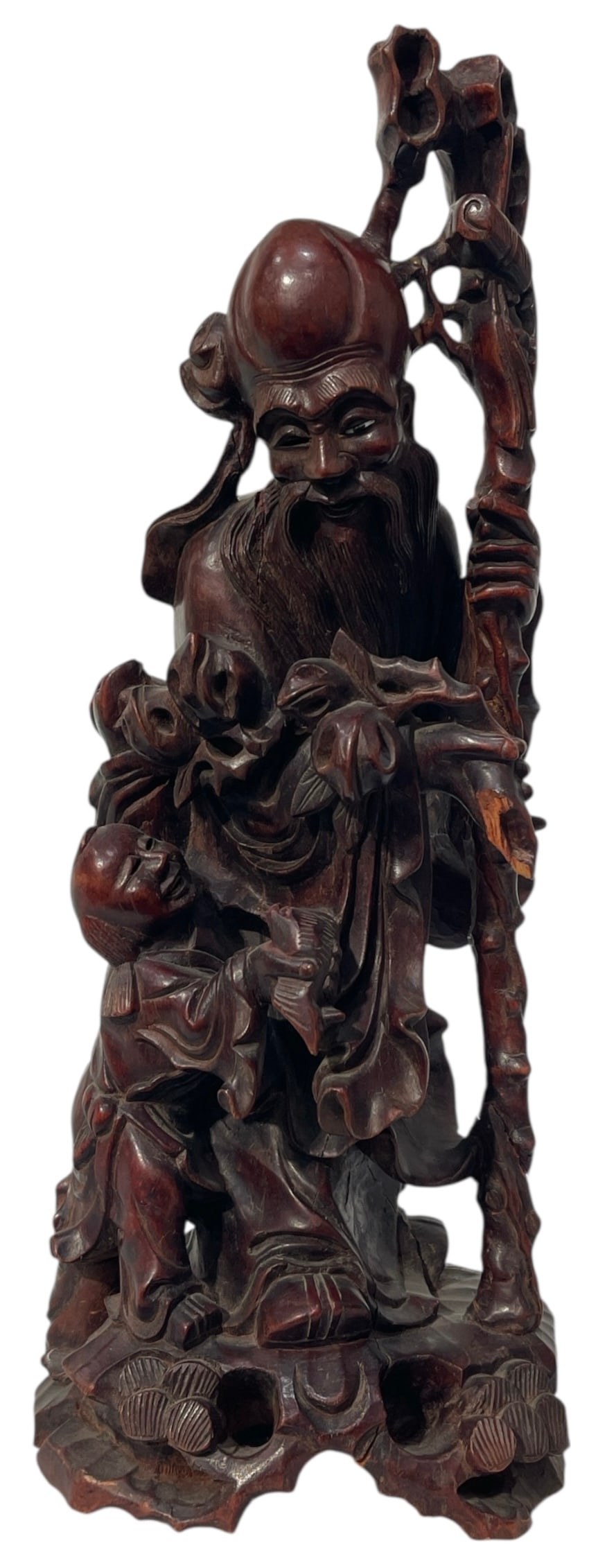 Carved Wood Sculpture Depicting Shoulao: Carved Wood Sculpture Depicting Shoulao