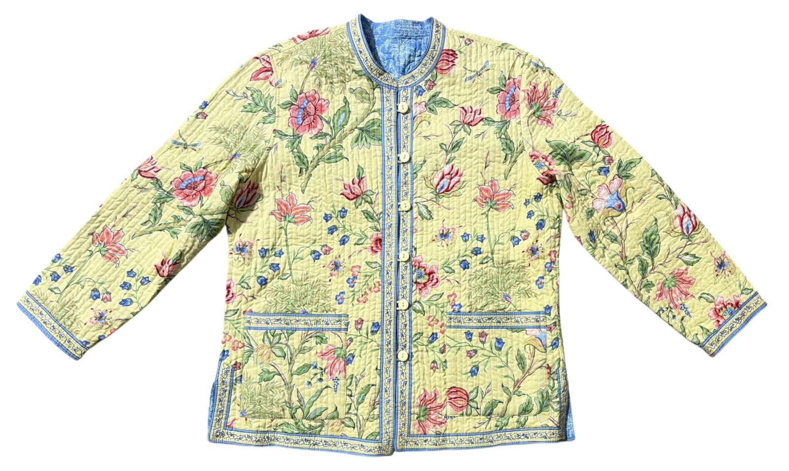 Quilted Cotton Jacket | Yellow Floral Print: Quilted Cotton Jacket | Yellow Floral Print