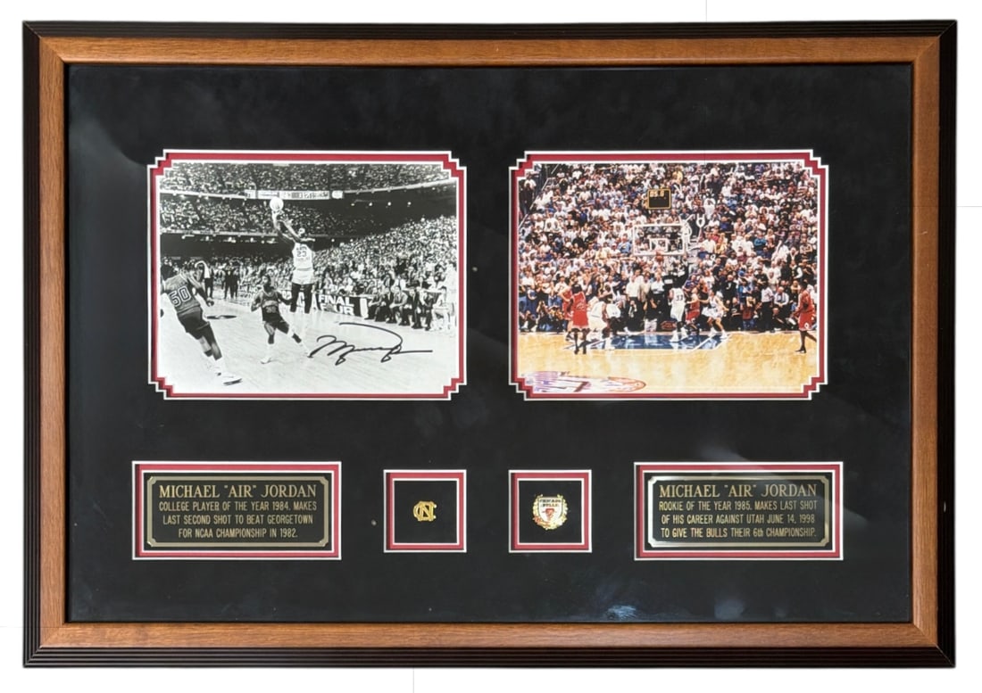 Framed Signed Muchael Air Jordan Photos and Pins | no coa: Framed Signed Muchael Air Jordan Photos and Pins | no coa