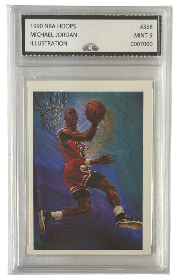 1990 NBA Hoops Michael Jordan Illustration | No. 358 | Graded 9: 1990 NBA Hoops Michael Jordan Illustration | No. 358 | Graded 9