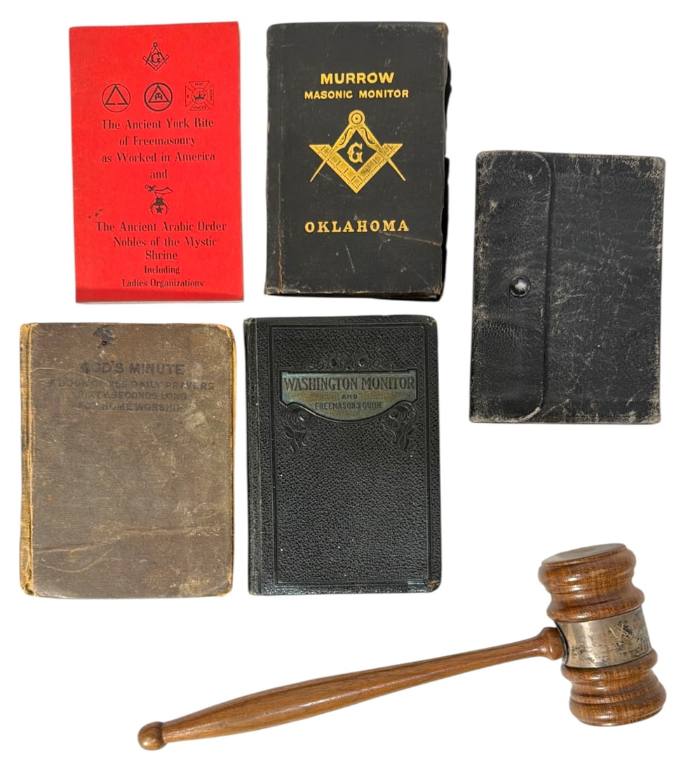 Vintage Books and Wooden Gavel Featuring Silver Mounting: Vintage Books and Wooden Gavel Featuring Silver Mounting