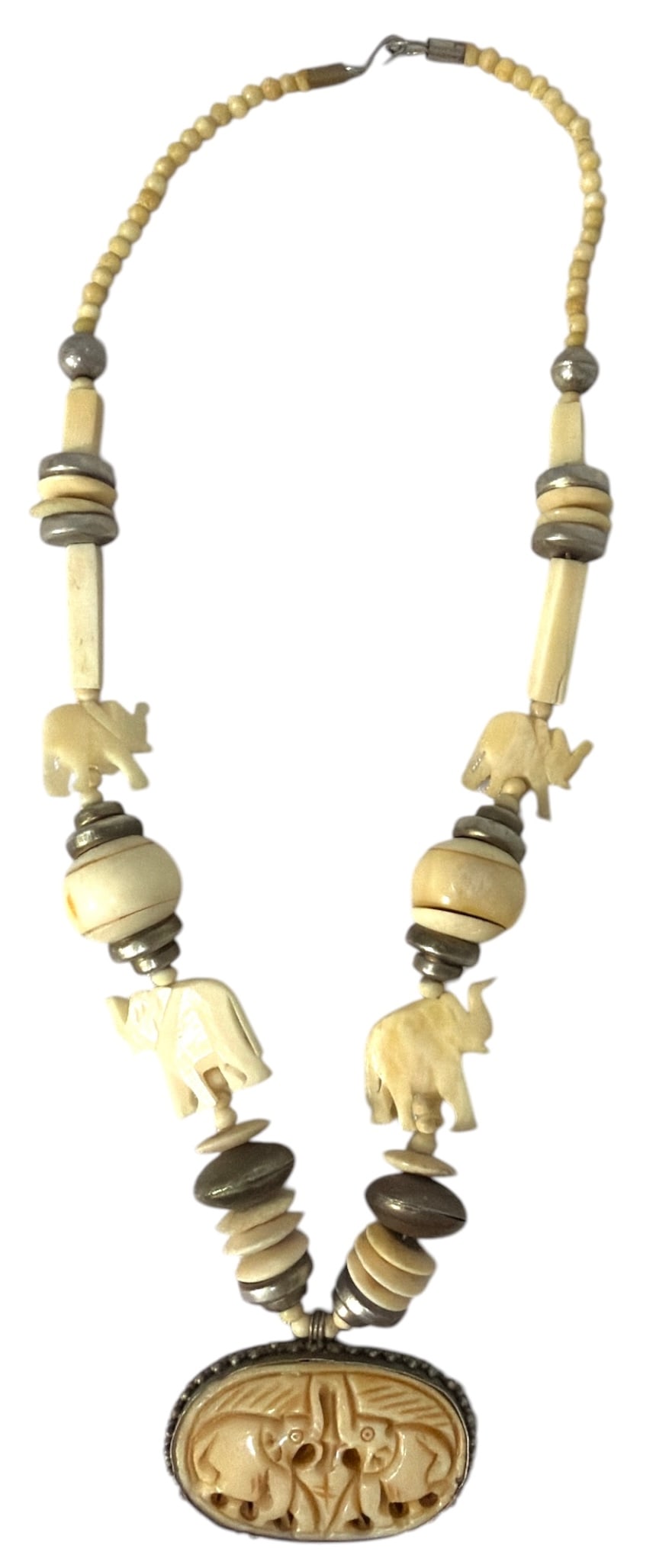 Necklace Made Out of Bone | Elephant Pendant and Beads: Necklace Made Out of Bone | Elephant Pendant and Beads