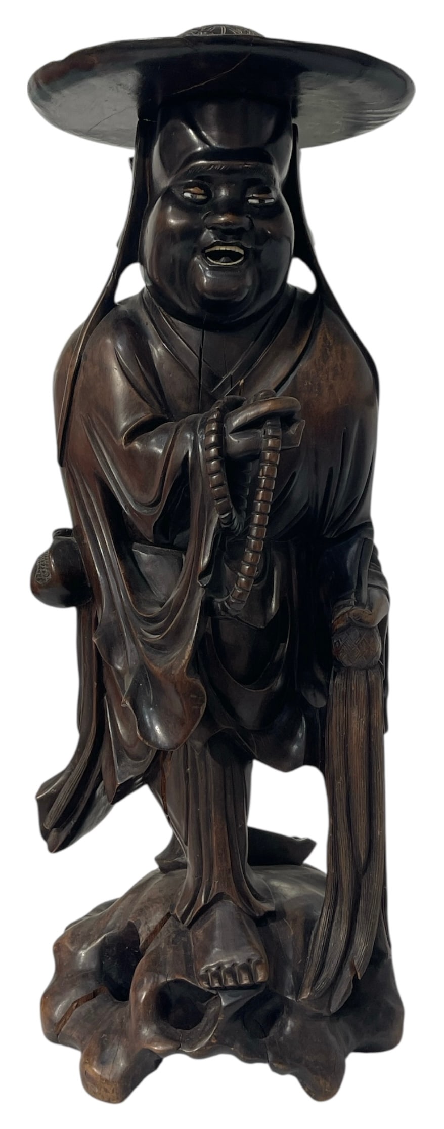 Chinese Carved Wood Figure of a Luohan: Chinese Carved Wood Figure of a Luohan
