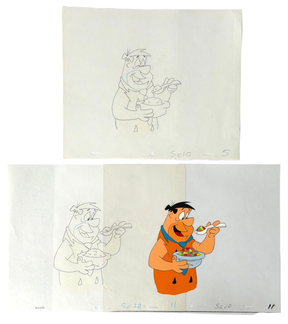 Original Hand Drawn and Animation Cel of Fred Flintstone From The Flintstones: Original Hand Drawn and Animation Cel of Fred Flintstone From The Flintstones