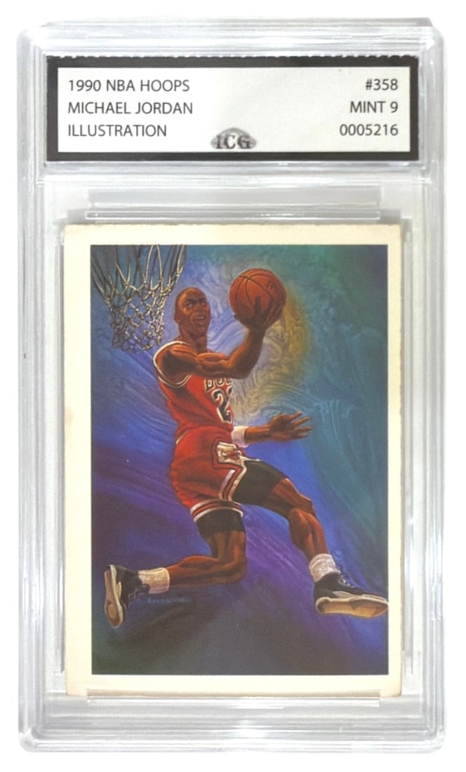 1990 NBA Hoops Illustration Michael Jordan | No. 358 | Graded 9: 1990 NBA Hoops Illustration Michael Jordan | No. 358 | Graded 9
