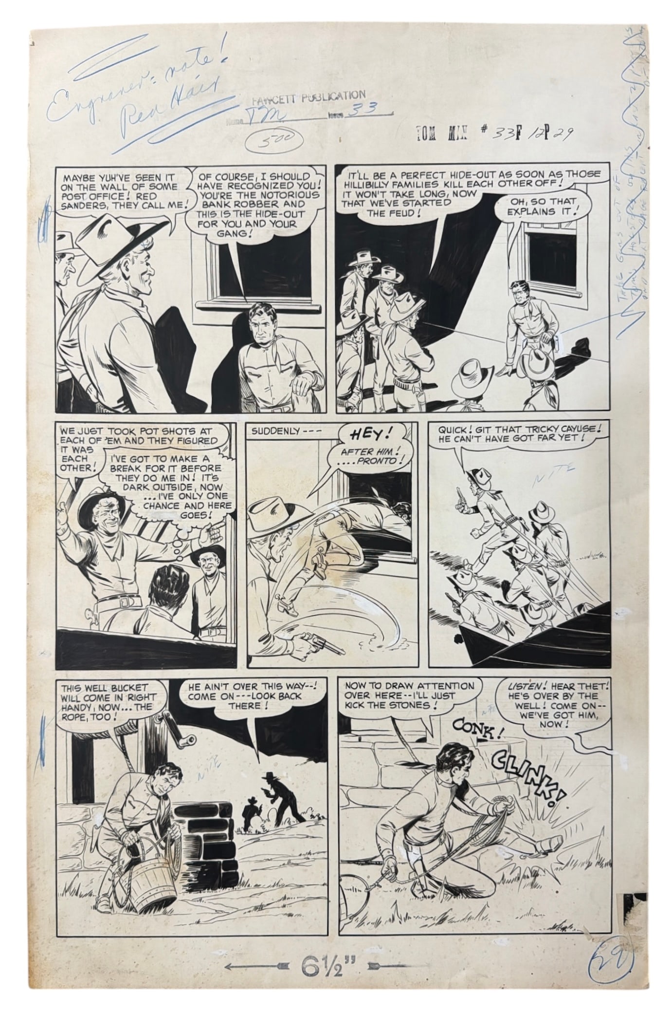 1950 Original Art Page of Tom Mix Western | Issue. 33 (1 of 3)