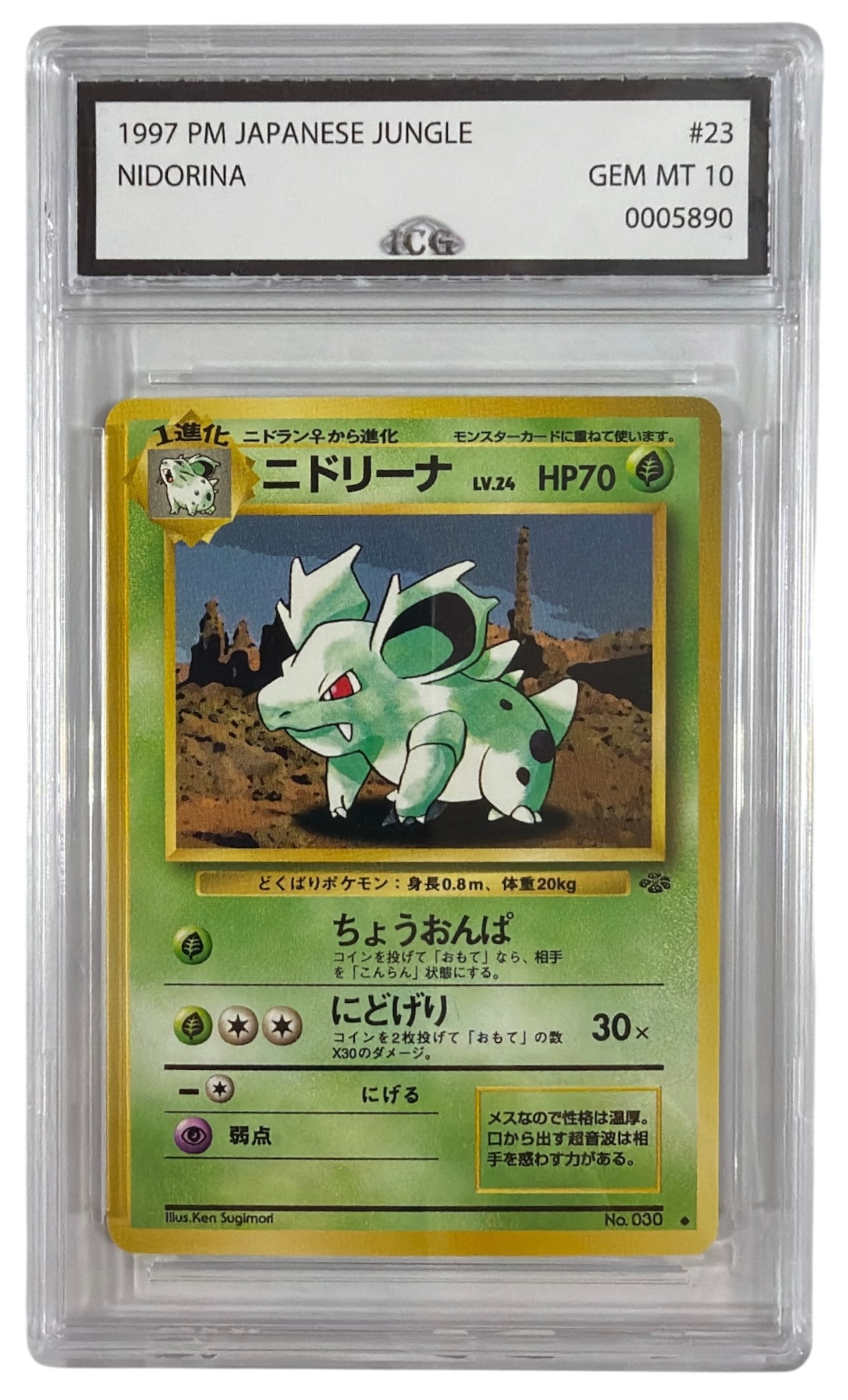 1997 Japanese Pokemon Nidorina From Jungle Set | No. 23 | Graded 10: 1997 Japanese Pokemon Nidorina From Jungle Set | No. 23 | Graded 10