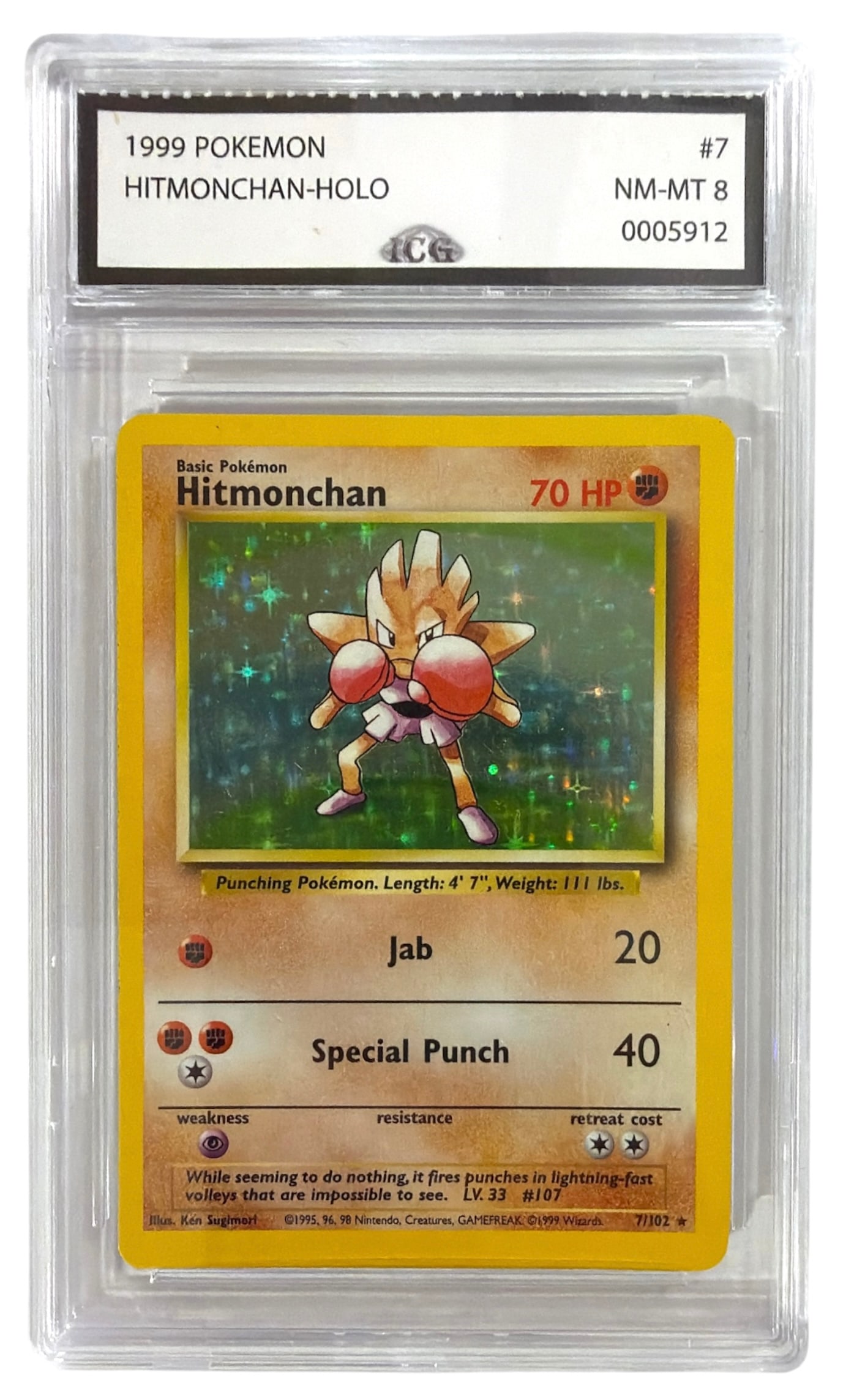 1999 Pokemon HOLO Hitmonchan | No. 7 | Graded 8: 1999 Pokemon HOLO Hitmonchan | No. 7 | Graded 8