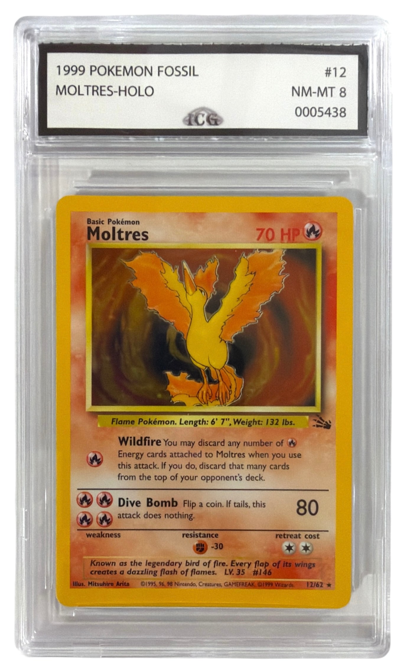 1999 Pokemon Moltres HOLO From Fossil Set | No. 12 | Graded 8 (1 of 2)