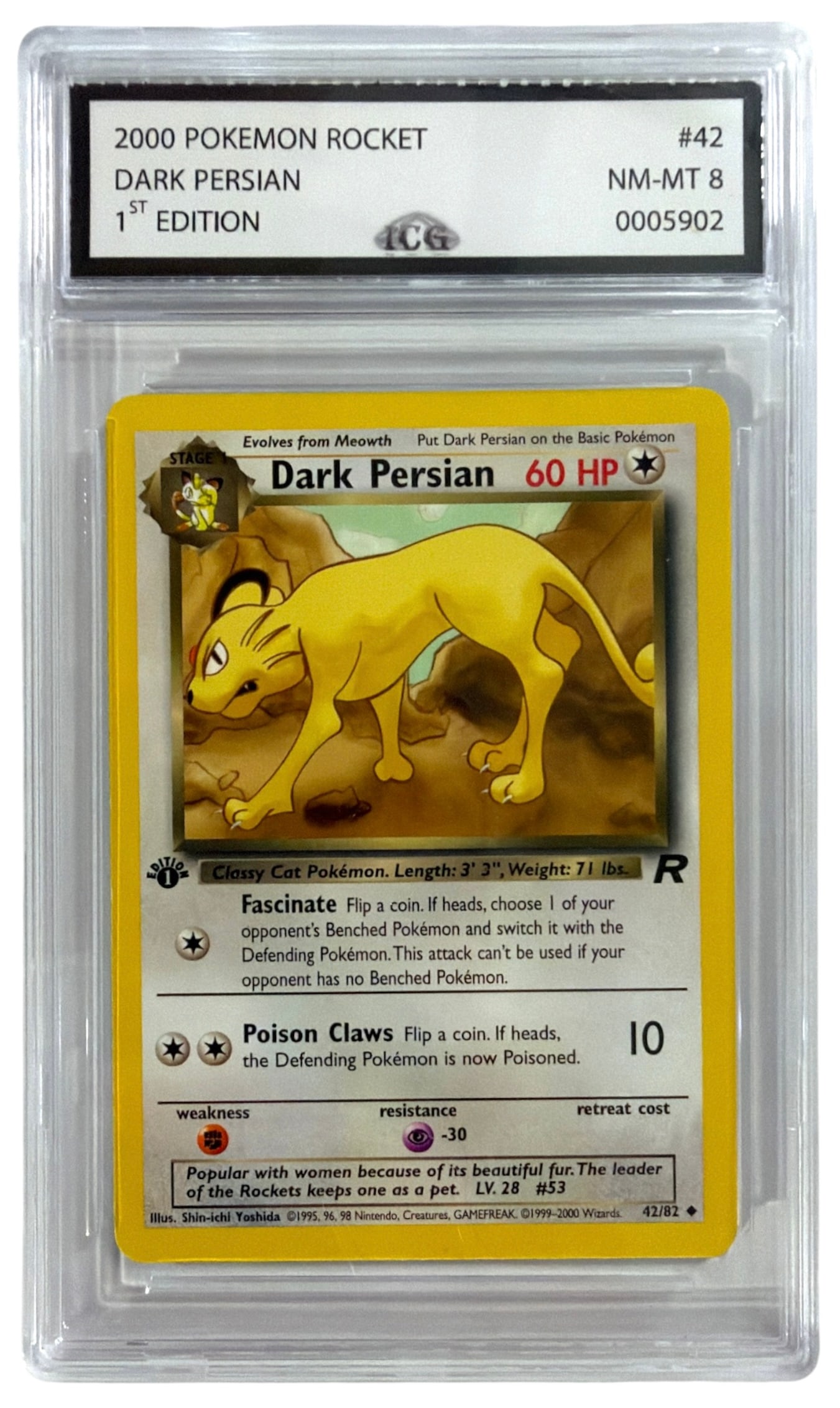 2000 Pokemon 1st Edition Team Rocket Dark Persian | No. 42 | Graded 8: 2000 Pokemon 1st Edition Team Rocket Dark Persian | No. 42 | Graded 8