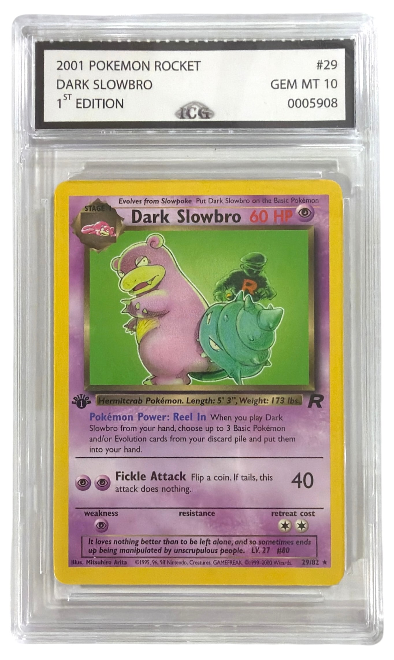 2001 Pokemon 1st Edition Team Rocket Dark Slowbro | No. 29 | Graded 10: 2001 Pokemon 1st Edition Team Rocket Dark Slowbro | No. 29 | Graded 10