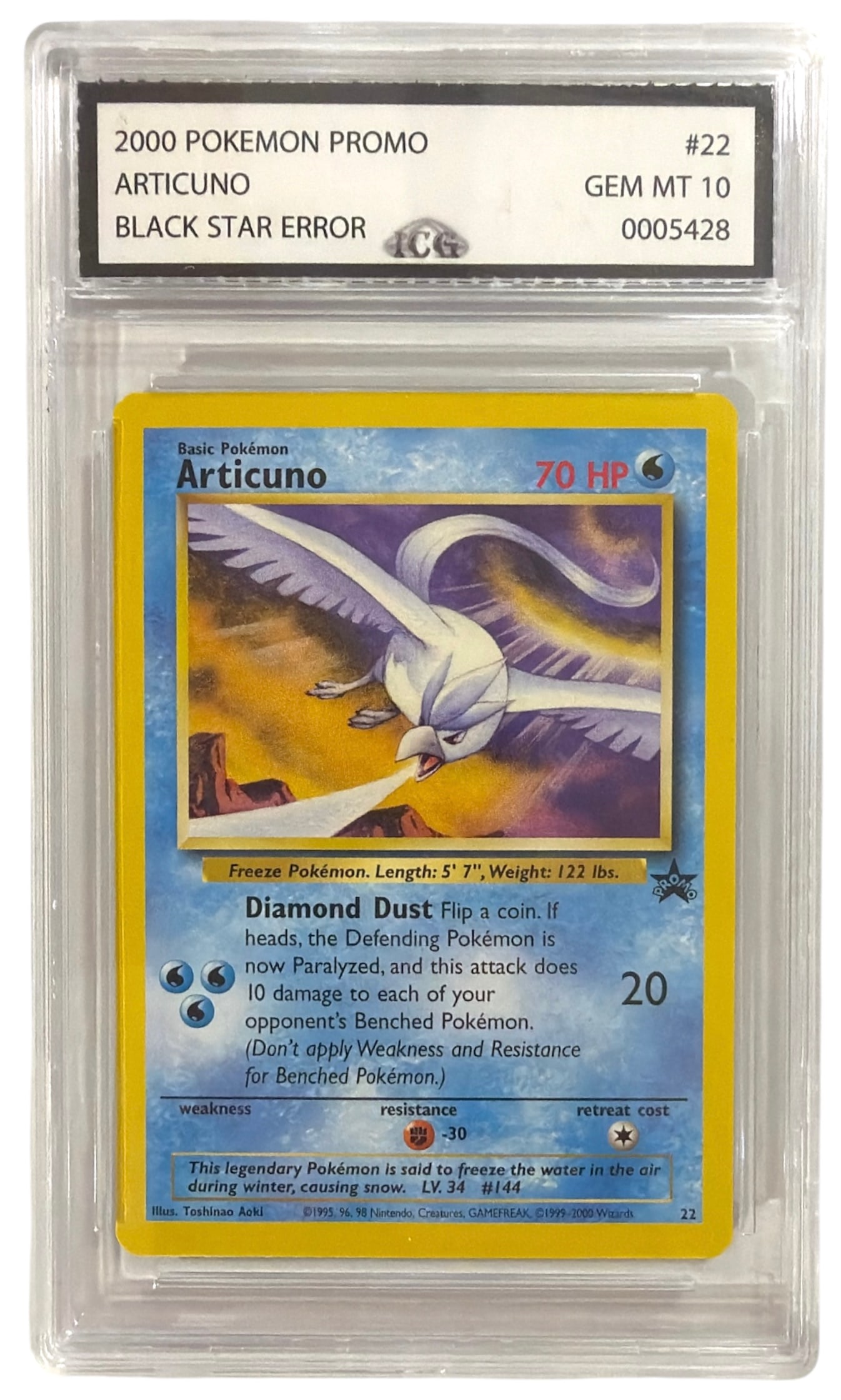 2000 Pokemon Black Star Promo ERROR Articuno | No. 22 | Graded 10: 2000 Pokemon Black Star Promo ERROR Articuno | No. 22 | Graded 10