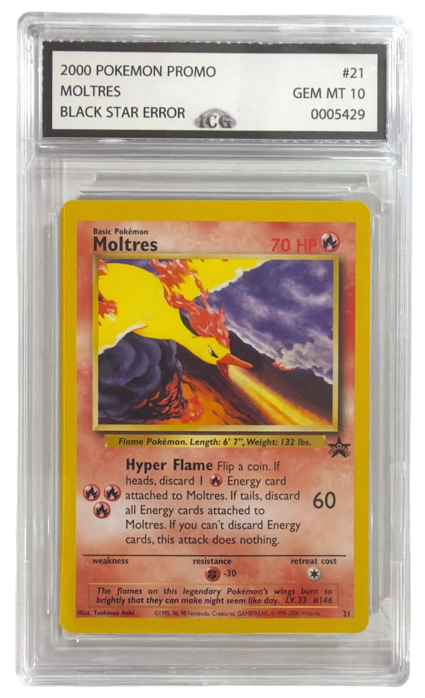 2000 Pokemon Black Star Promo ERROR Moltres | No. 21 | Graded 10: 2000 Pokemon Black Star Promo ERROR Moltres | No. 21 | Graded 10