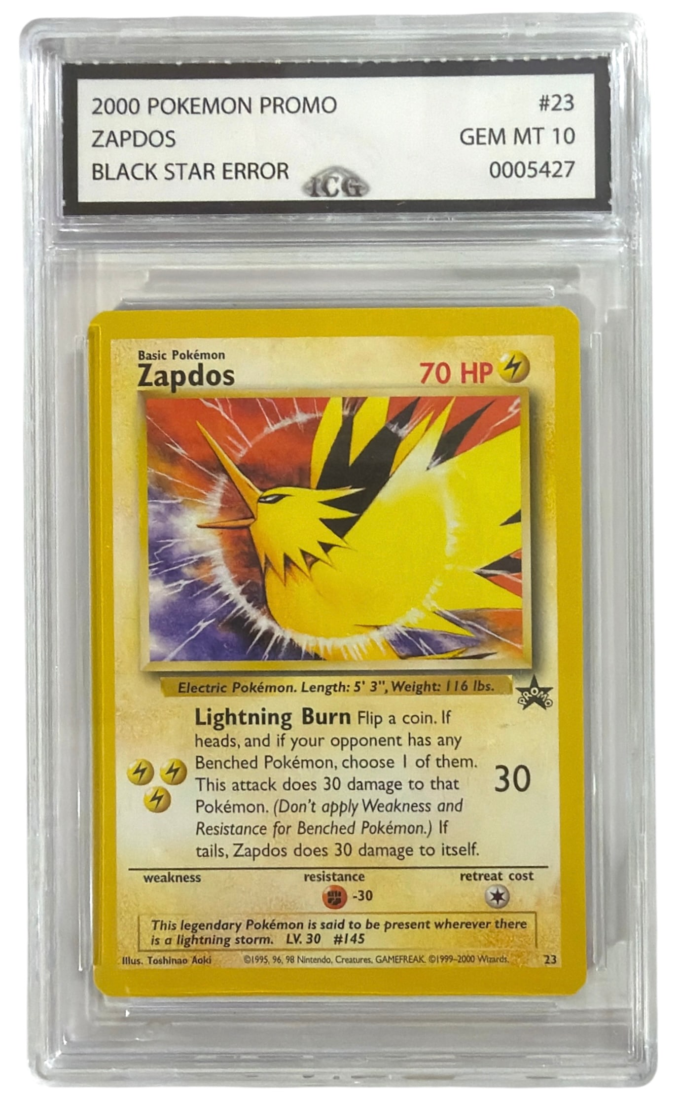 2000 Pokemon Black Star Promo ERROR Zapdos | No. 23 | Graded 10: 2000 Pokemon Black Star Promo ERROR Zapdos | No. 23 | Graded 10