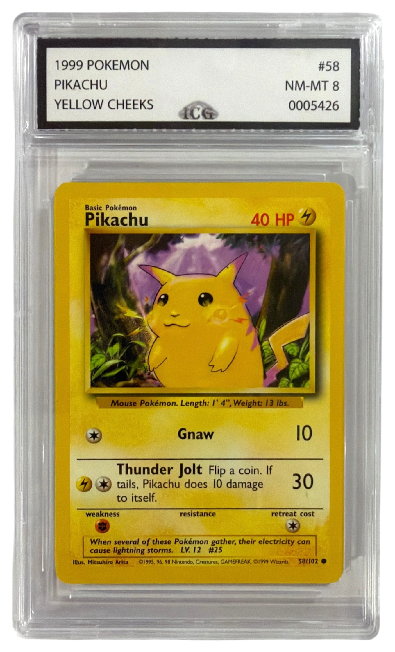 1999 Pokemon Pikachu Yellow Cheeks | No. 58 | Graded 8 (1 of 2)