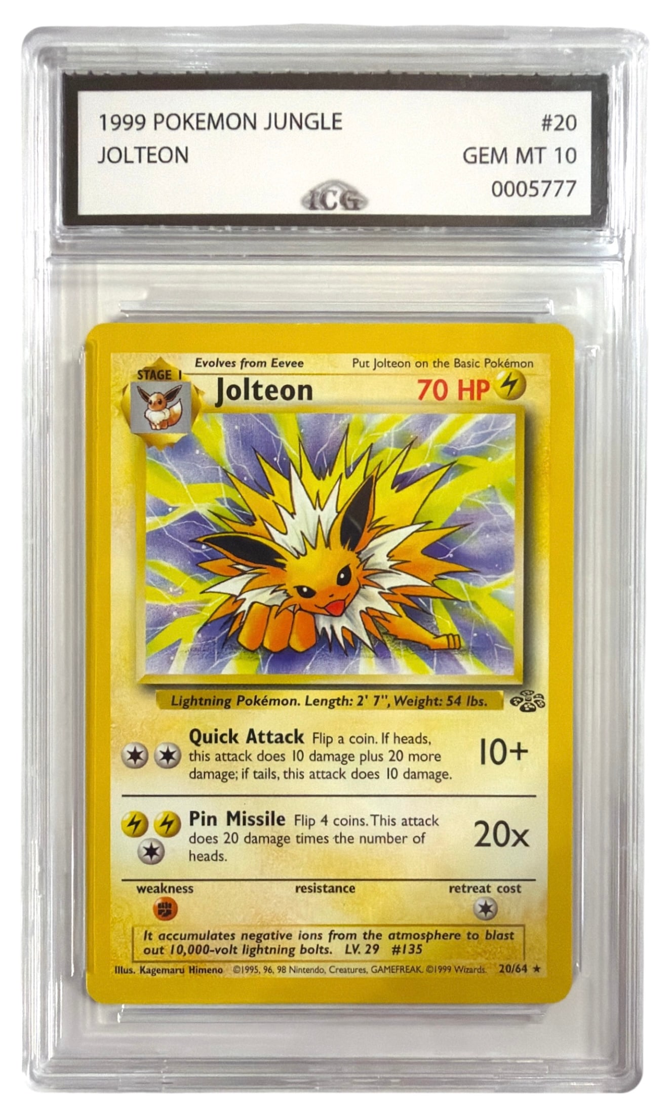 1999 Pokemon Jolteon From Jungle Set | No. 20 | Graded 10: 1999 Pokemon Jolteon From Jungle Set | No. 20 | Graded 10