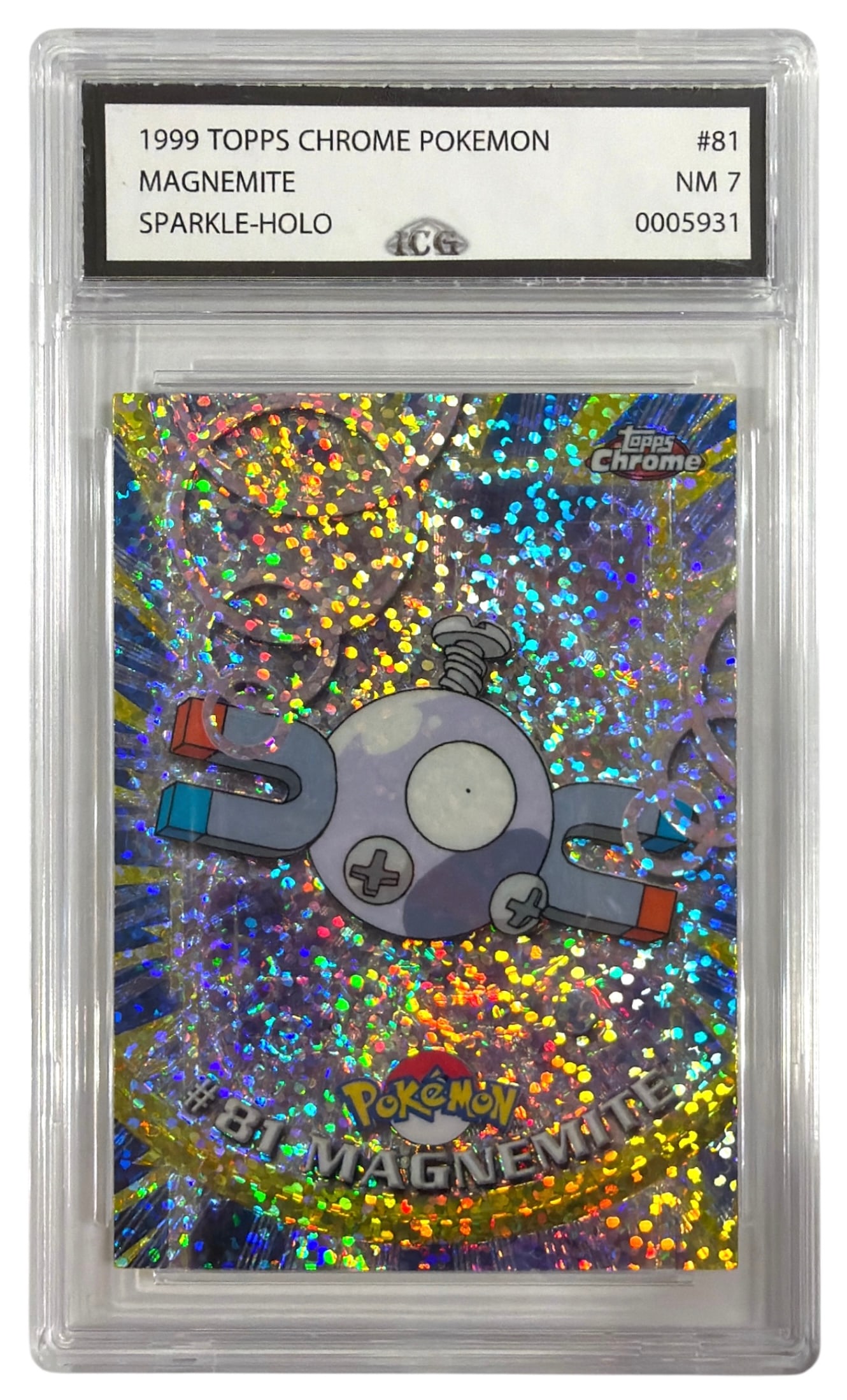 1999 Topps Chrome Pokemon Sparkle HOLO Magnemite | No. 81 | Graded 7: 1999 Topps Chrome Pokemon Sparkle HOLO Magnemite | No. 81 | Graded 7