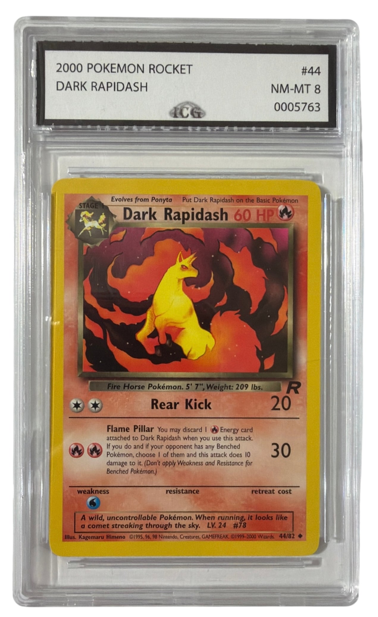 2000 Pokemon Team Rocket Dark Rapidash | No. 44 | Graded 8: 2000 Pokemon Team Rocket Dark Rapidash | No. 44 | Graded 8