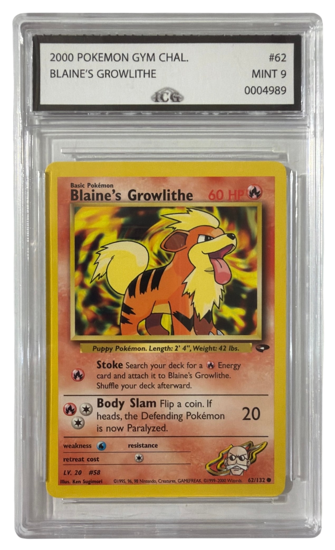 2000 Pokemon Blaines Growlithe | No. 62 | Graded 9 (1 of 2)
